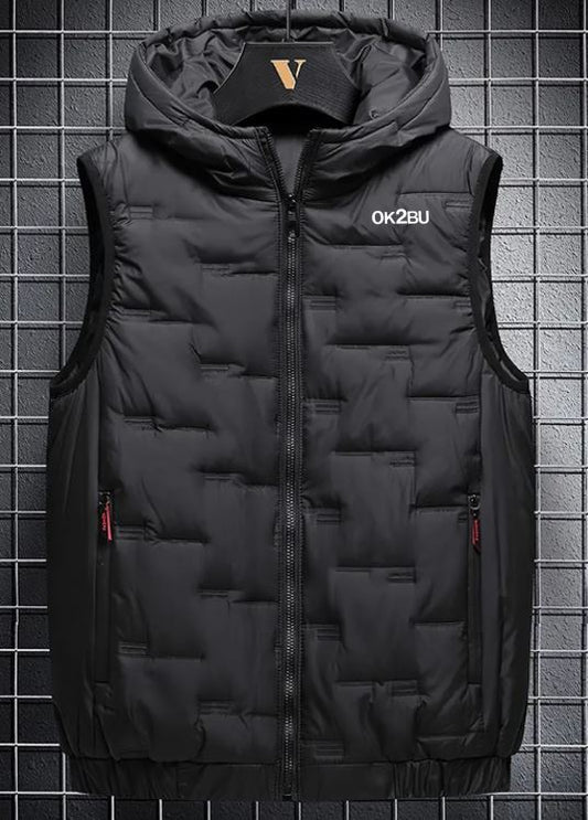 OK2BU Men's Casual Black Hooded Padded Sleeveless Vest